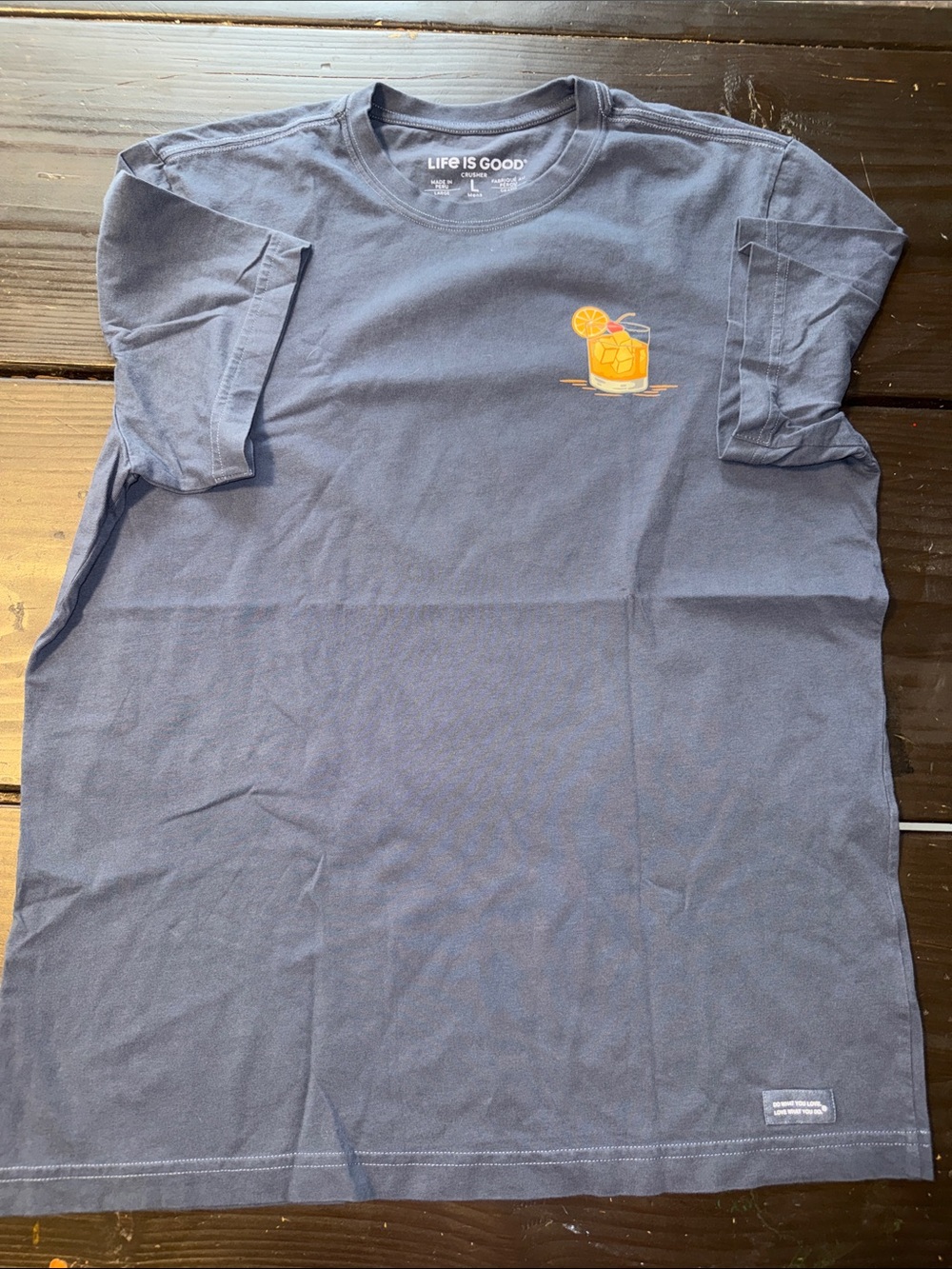Life Is Good Navy Tee with Orange Drink Graphic